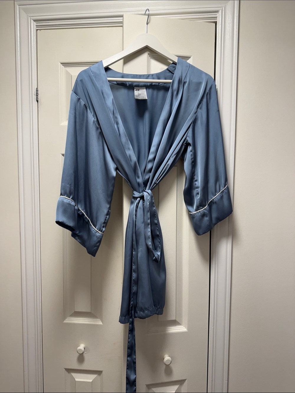 H&M Light Blue Satin Tie-Waist Robe